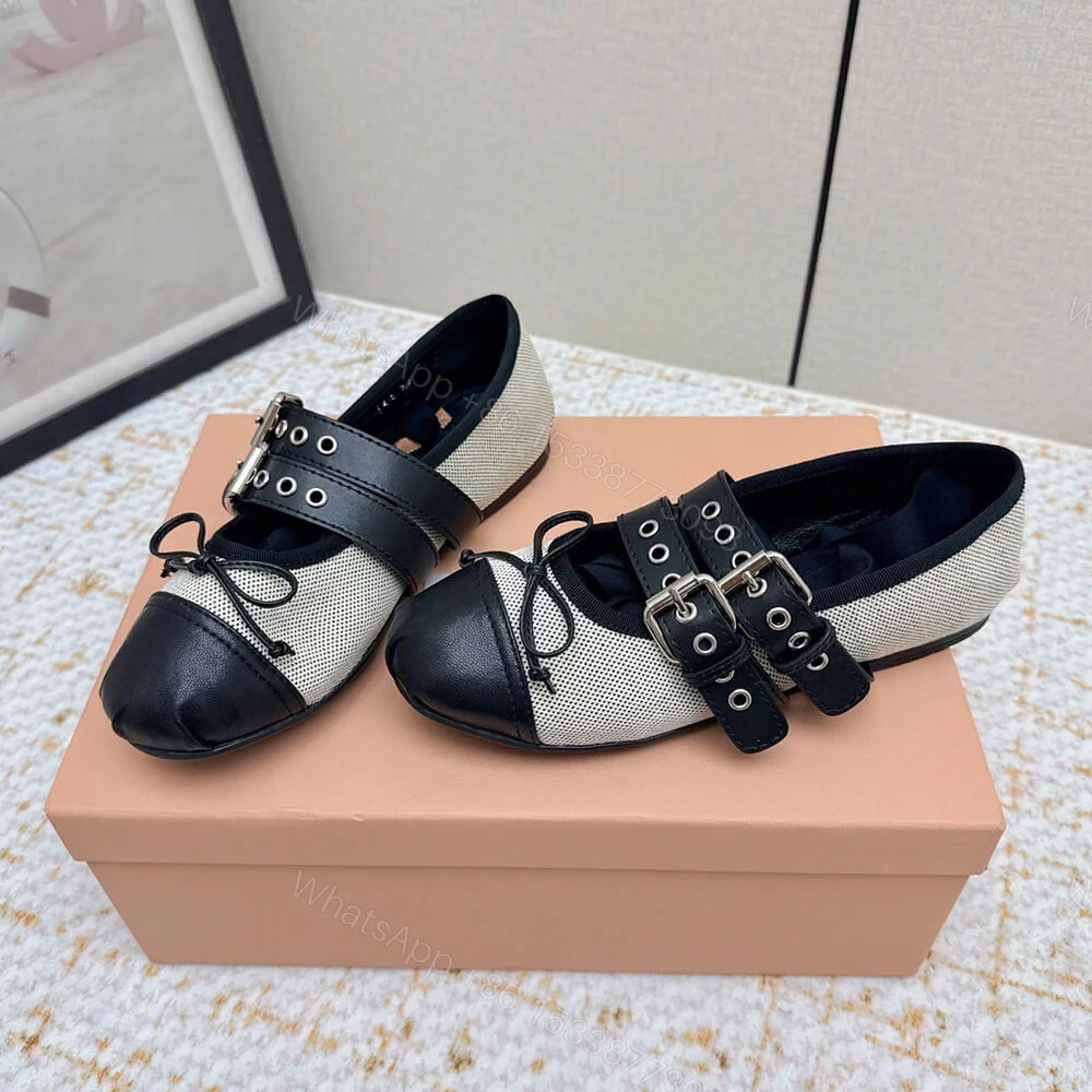 View 4 of MIUMIU Canvas and leather ballerinas 725618