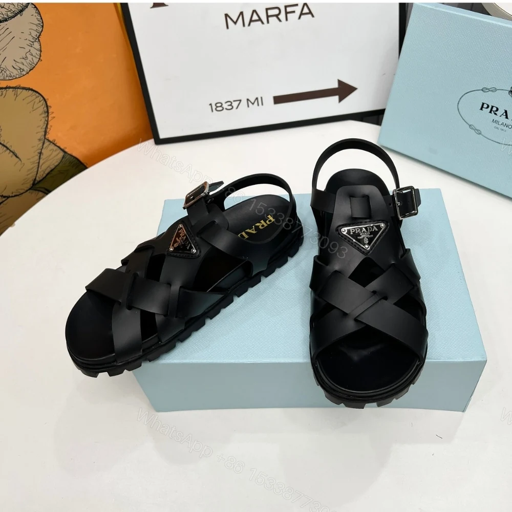 View 4 of PRADA CRISSCROSS RUBBER SANDALS BLACK 2X3118 3LKK F0002 F G000