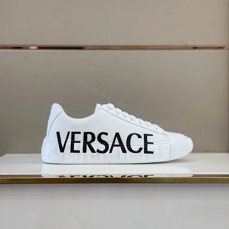 View 4 of Versace Bold Logo White Leather Sneakers, Premium Comfort