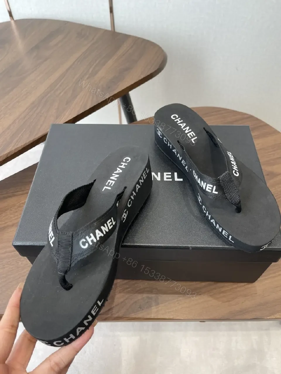 View 9 of Black Faux-Leather Flip-Flops: Luxe Minimalist Comfort