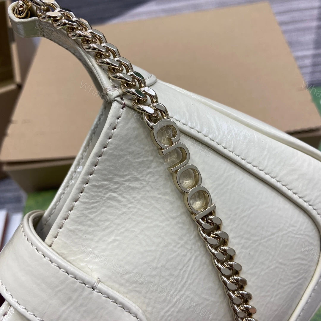 View 5 of JACKIE NOTTE MINI BAG 19 IN WHITE CRACKED LACQUER CALFSKIN GOLD HARDWARE