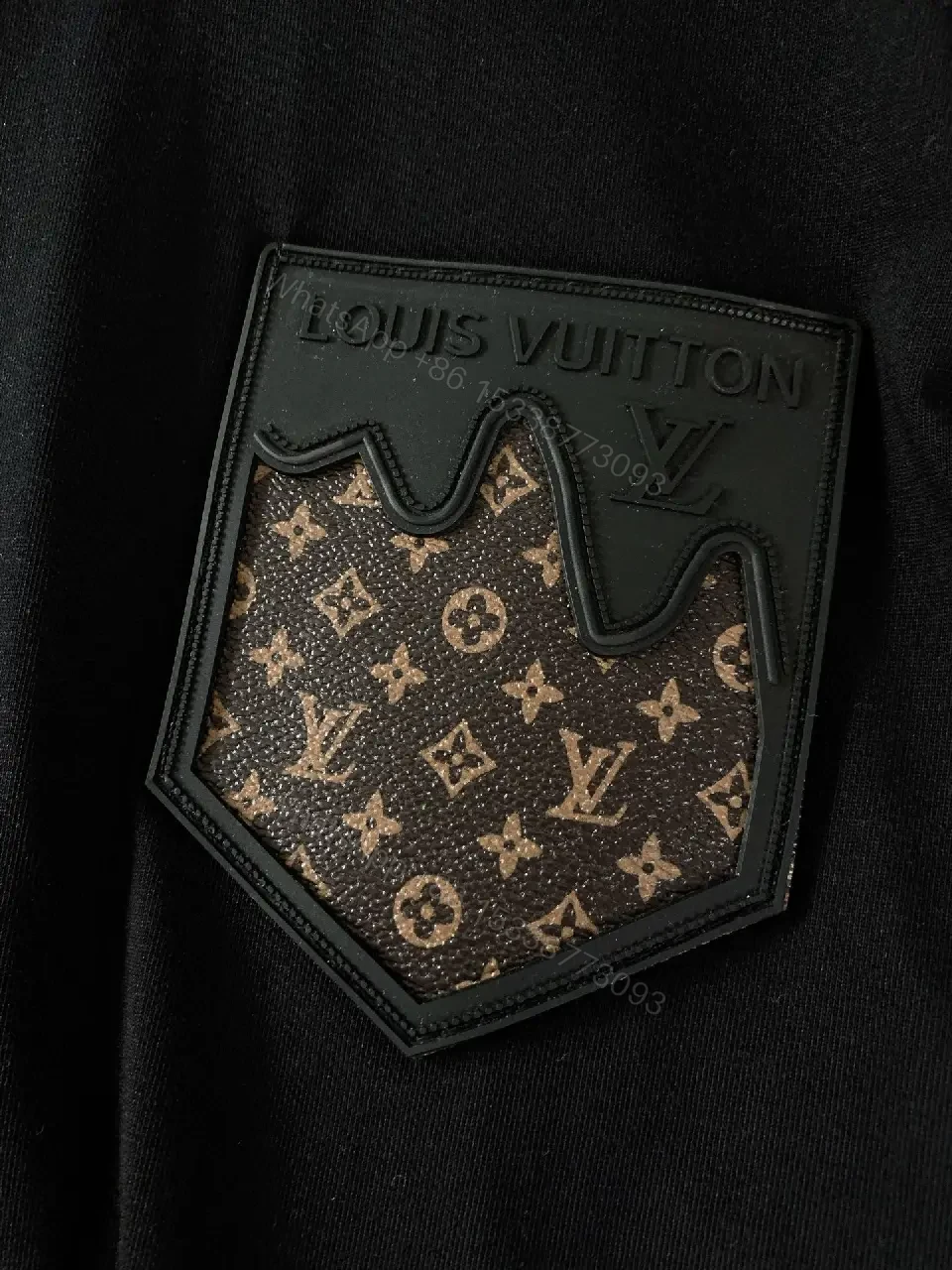 View 2 of Beige Cotton Tee with LV Monogram Pocket, Crew Neck