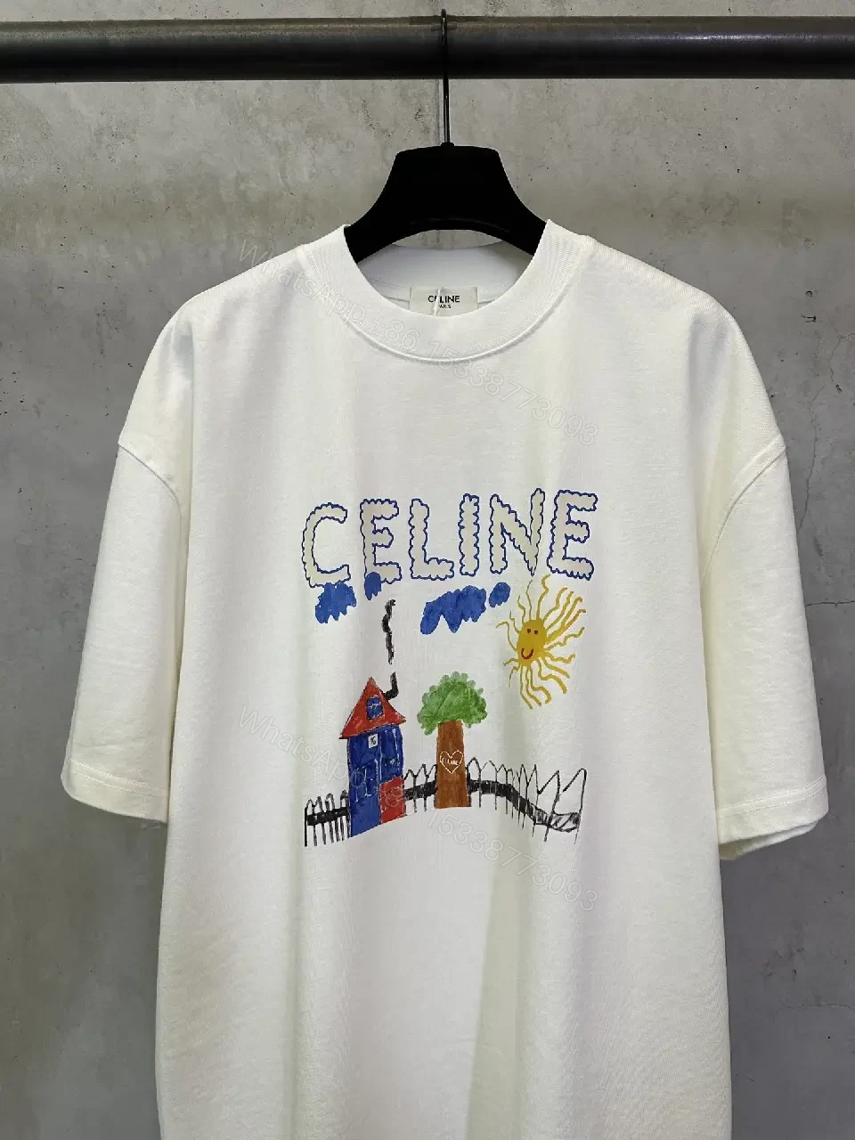 View 5 of Crisp White Cotton Tee: Hand-Drawn Graphic, Luxe Vibe
