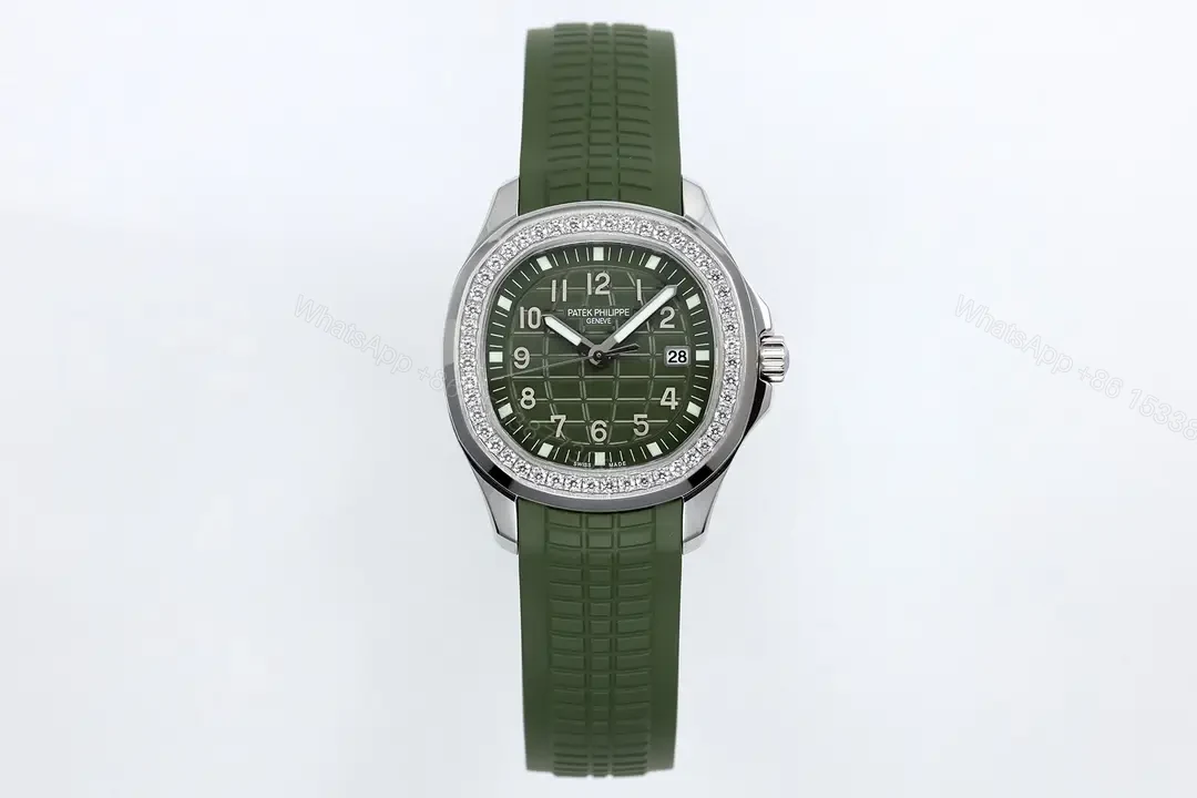 Patek Philippe Aquanaut Green Diamond Watch Rubber Strap Ultimate 38MM PP-AQUANAUT-38-GRN-DIA-RUB — view 1