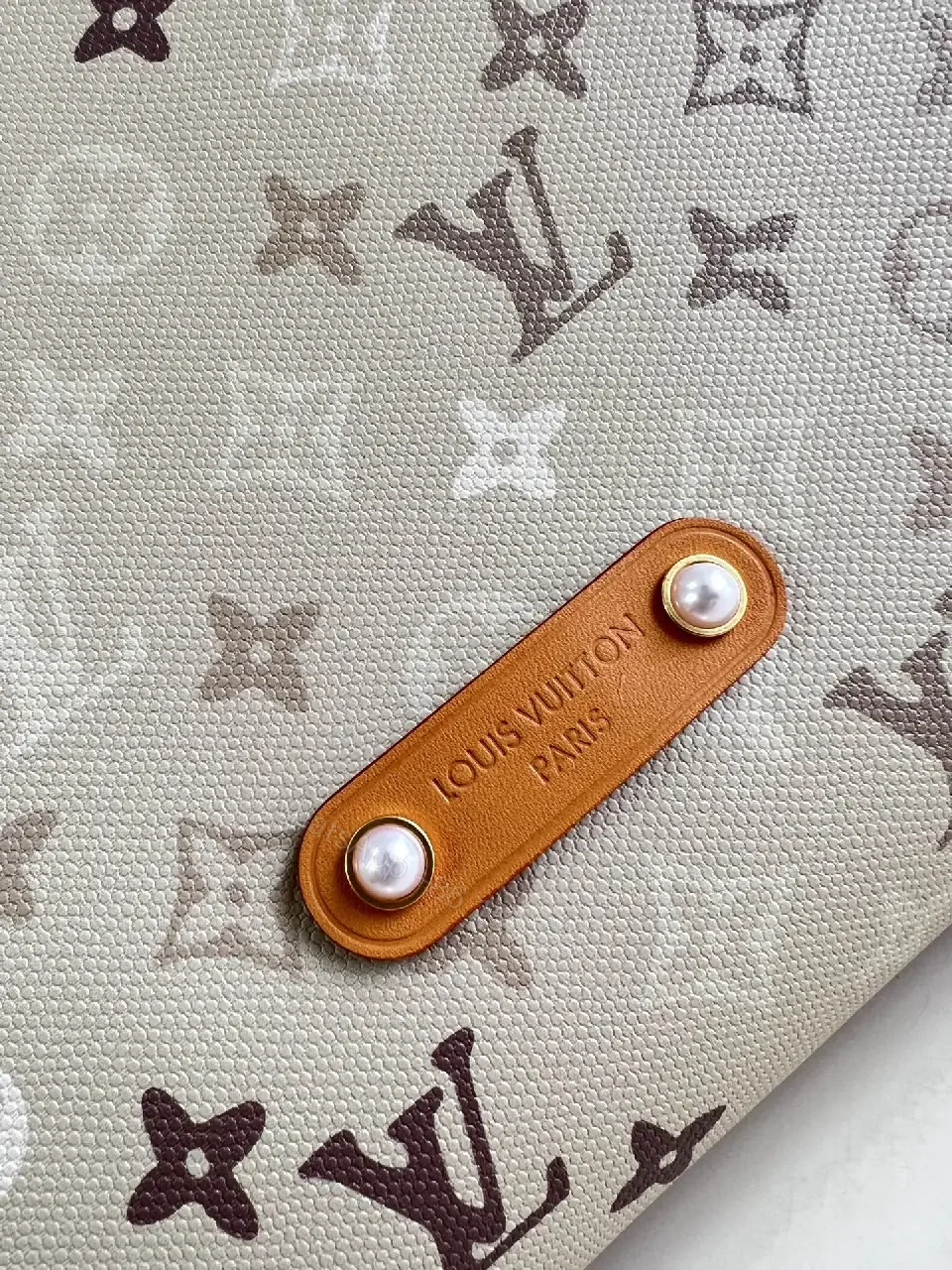 View 2 of Beige LV Monogram Coated Canvas Crossbody Bag with Gold Zipper