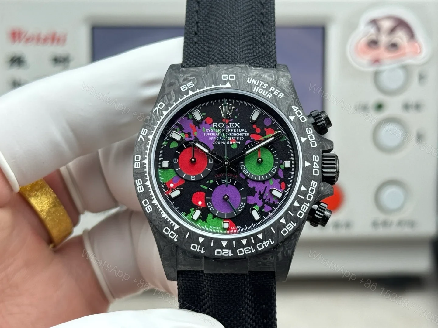 Rolex Daytona Carbon Fiber Joker Replica 40MM Premium Black Fabric Strap Custom Edition RG-ROLEX-DAYTONA-BLACK-CARBON-FIBER — view 1