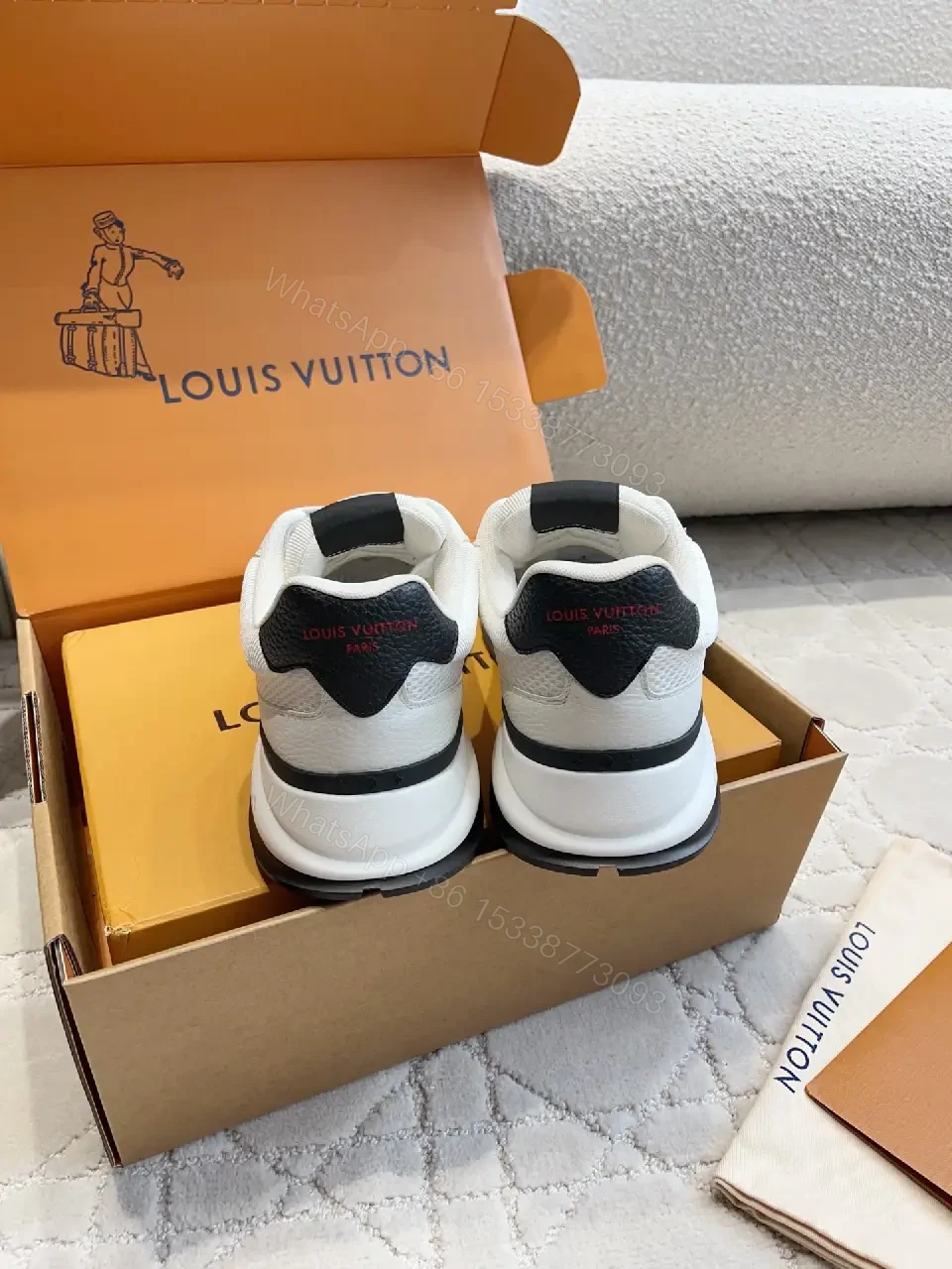 View 6 of White Leather Sneaker with Red LV Logo, Modern/Chunky Style, Comfort Feature, Louis Vuitton Sneaker
