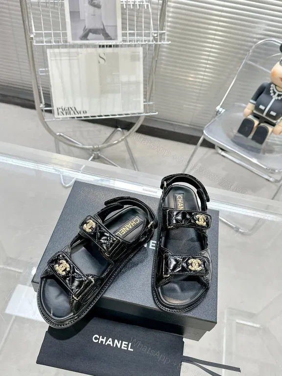 View 3 of Chanel-Inspired Black Patent Sandals: All-Day Comfort