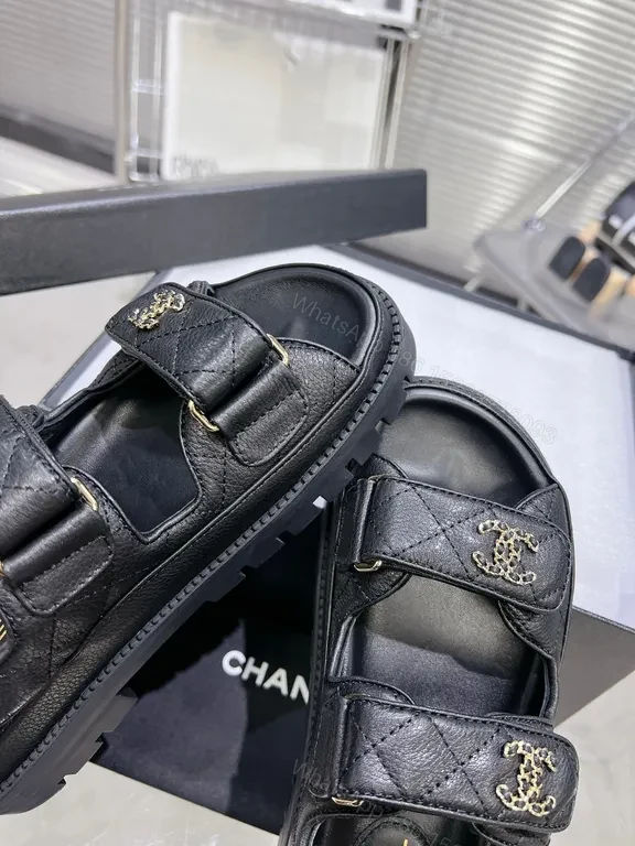 View 6 of Black Leather Sandals with Chanel Hardware â€“ Luxury Comfort Sandals