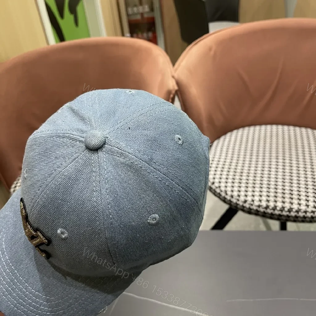 View 3 of Denim Cap with Embroidered Metallic Monogram - Everyday Luxe Cap