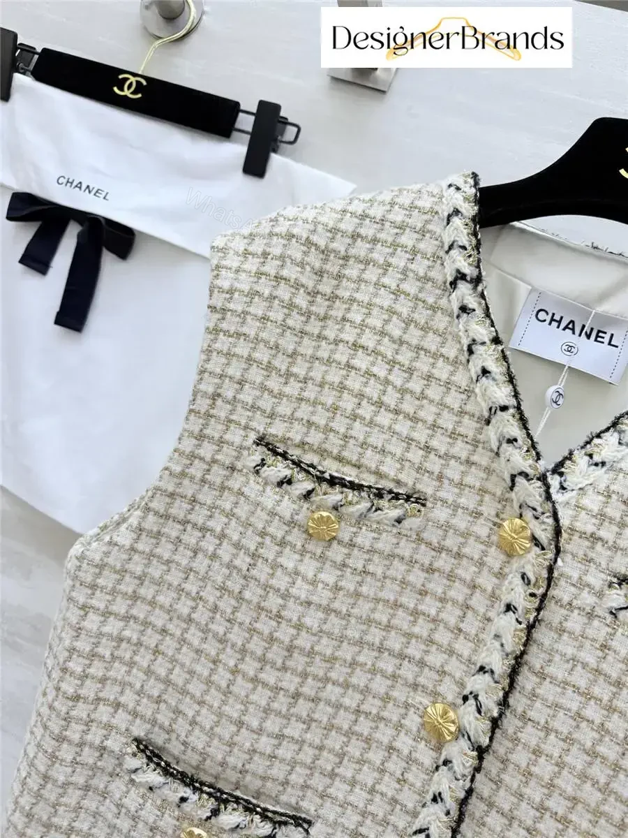 View 4 of Textured Tweed Vest with Gold Button Detailing—Chic Layering Piece