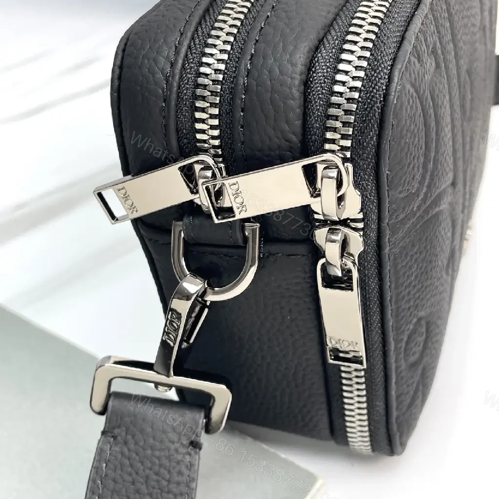 View 7 of Black Leather Crossbody: Embossed Texture, Modern Minimalist Bag