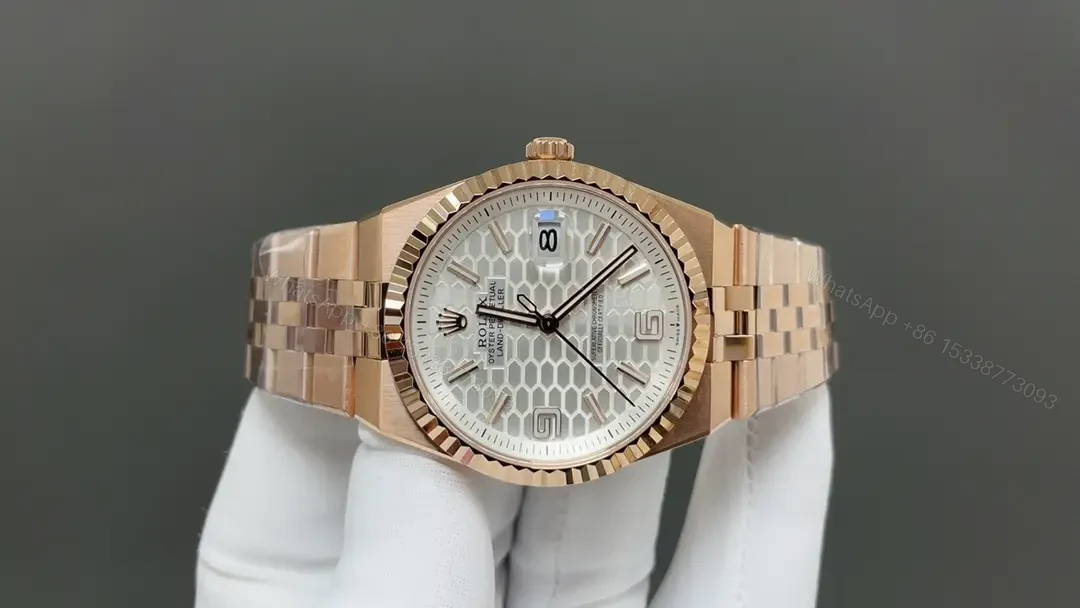 View 2 of Rolex Land-Dweller 40 White Honeycomb replica 40MM Everose Flat Jubilee Bracelet 127335-0001