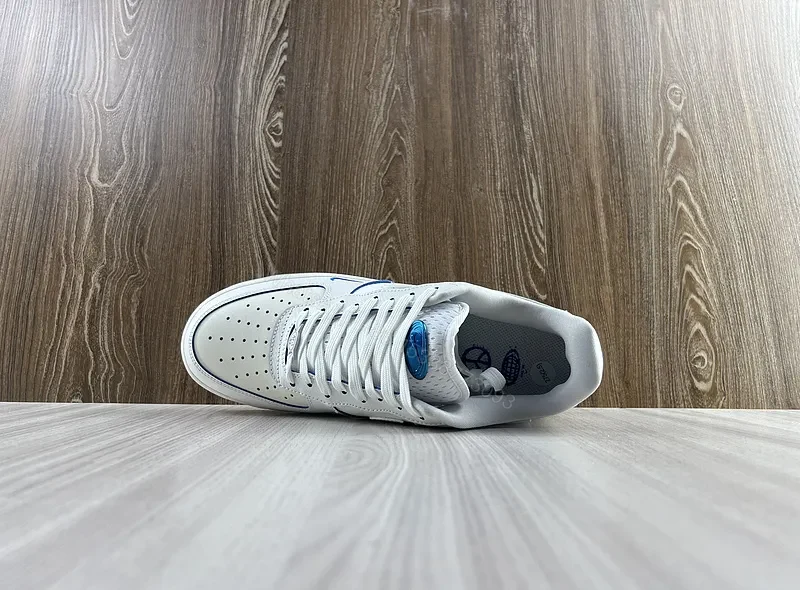 View 6 of White/Blue Premium Leather Air Force 1 Low - Minimal Luxe Sneakers