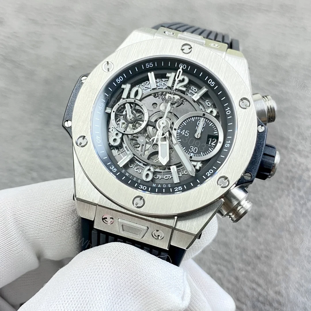 View 4 of Hublot Big Bang Skeleton Replica 44MM Premium Silver Case Black Rubber Strap Edition RG-HUBLOT-BB-SKEL-SLV-BLK-RUB-44