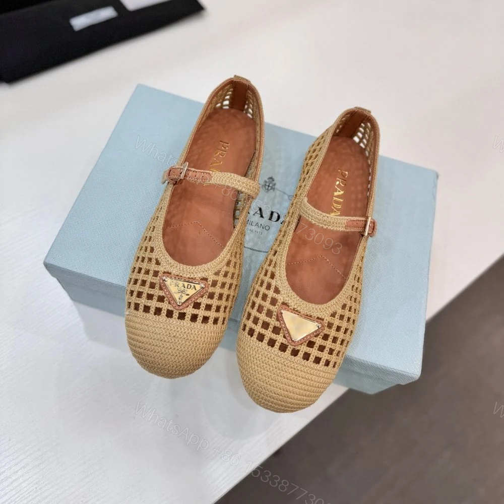 View 3 of Prada Crochet Ballerinas Beige Brown