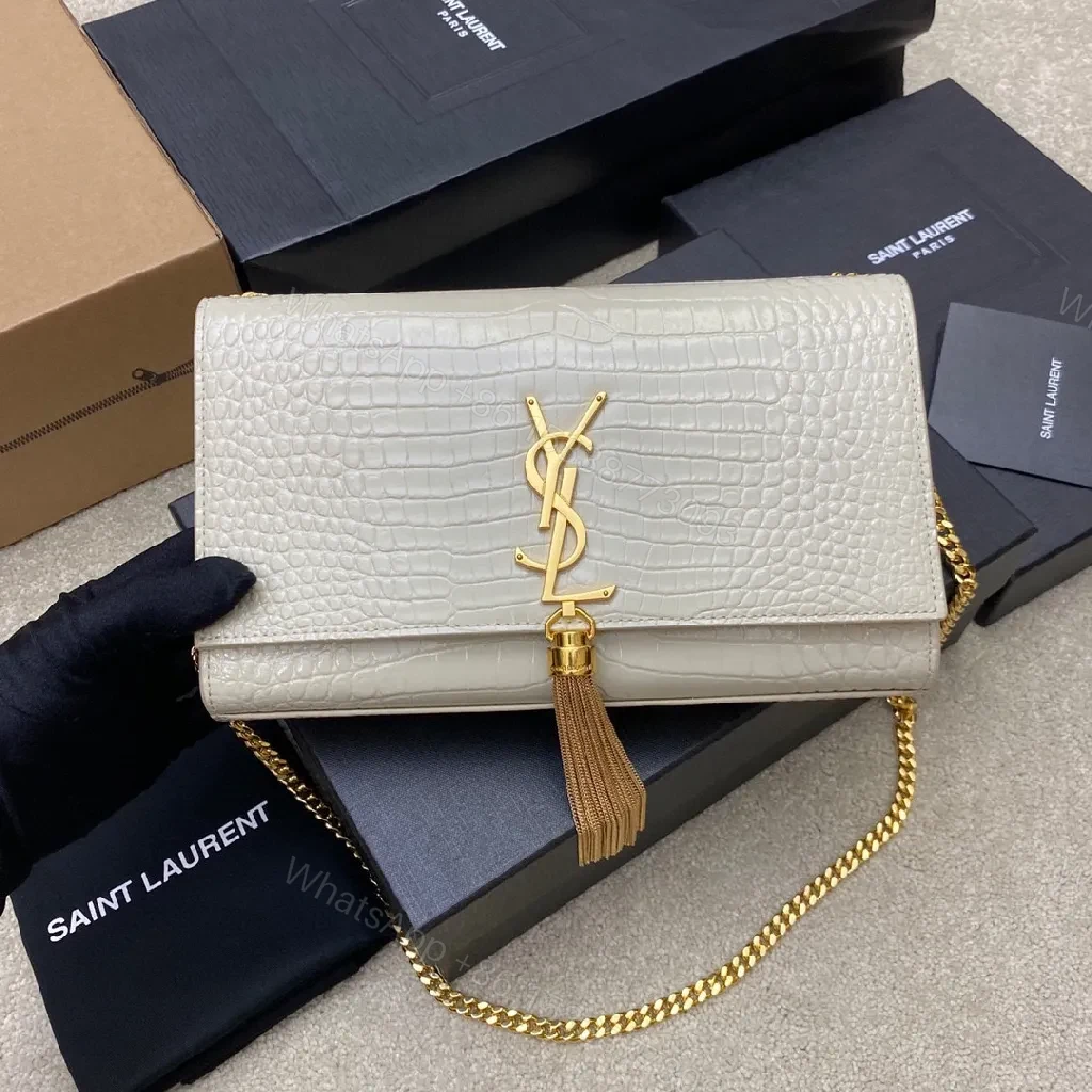 Croc-Texture Clutch with Gold Monogram Tassel — view 1