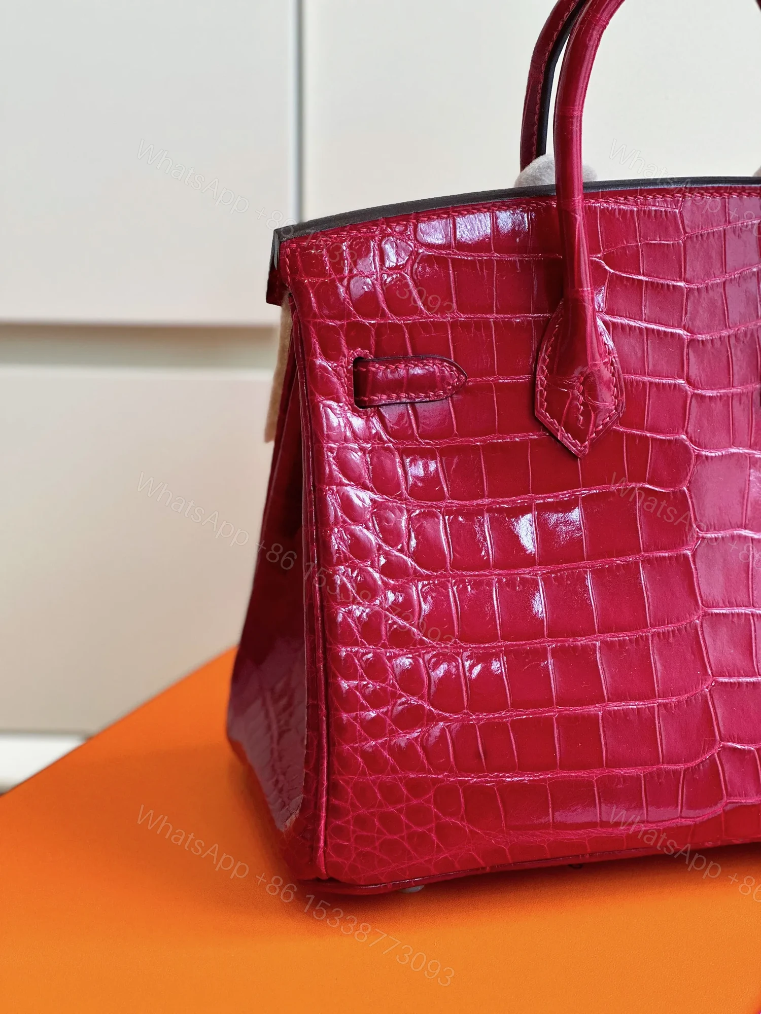 View 4 of HN 25 Red Genuine Crocodile Leather Palladium Hardware