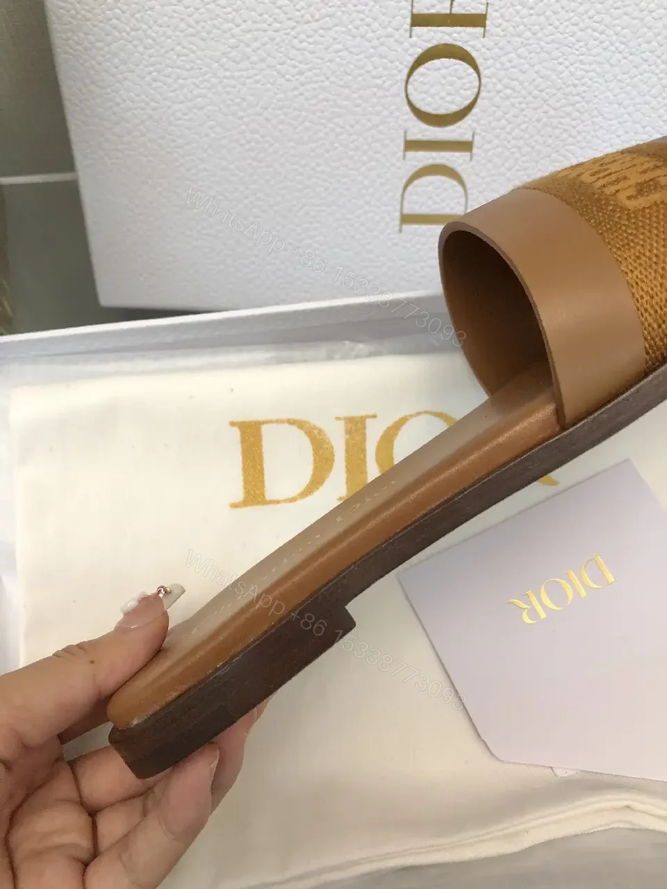 View 10 of Brown Leather Christian Dior Slides, Bold Logo Strap, Paris, Slide Sandals
