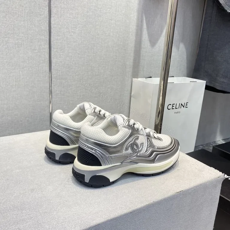 View 2 of Silver Sonic: Modern Luxe Sneaker with Chanel-Inspired Logo