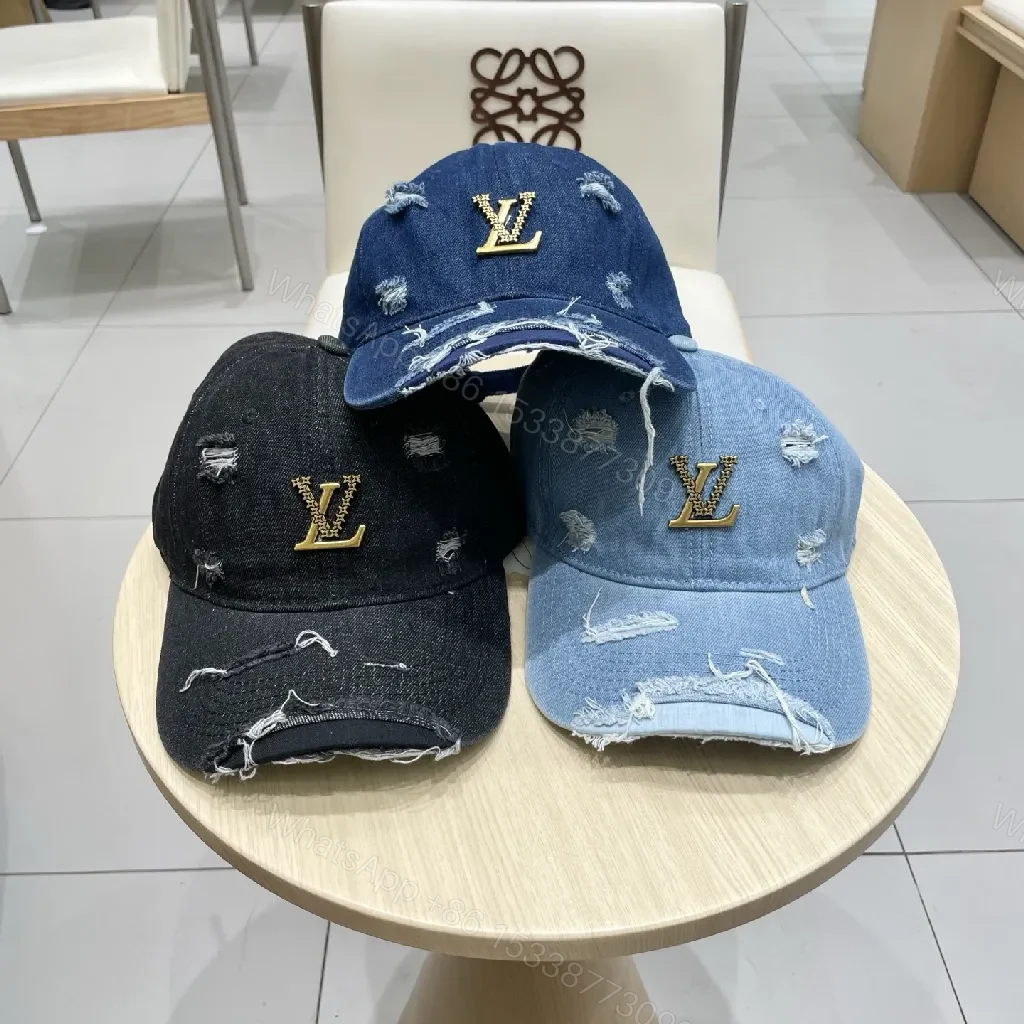 View 6 of Distressed Denim Cap / Gold Emblem / Casual Luxury / Subtle Statement / Cap