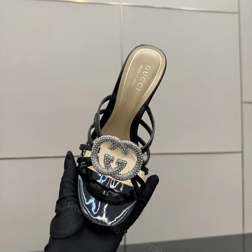 View 8 of Gucci Women Slide Sandal With Crystal Interlocking G Black
