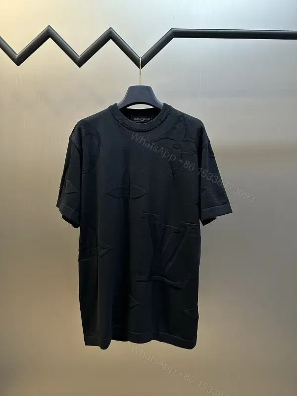 Dark Charcoal Embossed LV Monogram Tee, Relaxed Fit Crewneck Short-Sleeve — view 1