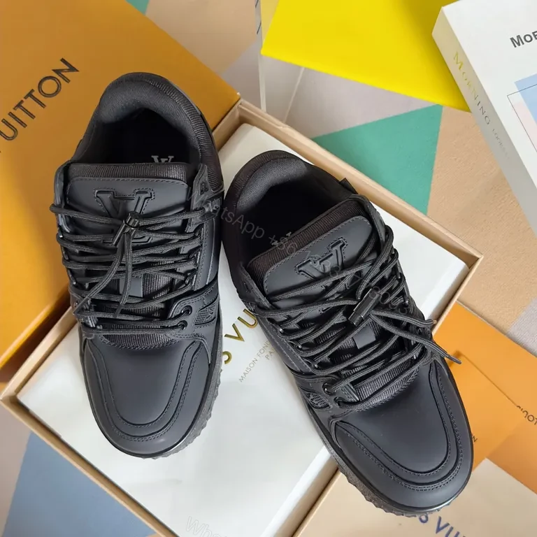 View 8 of Monochrome LV-Influenced Leather Sneakers: Sleek, Durable