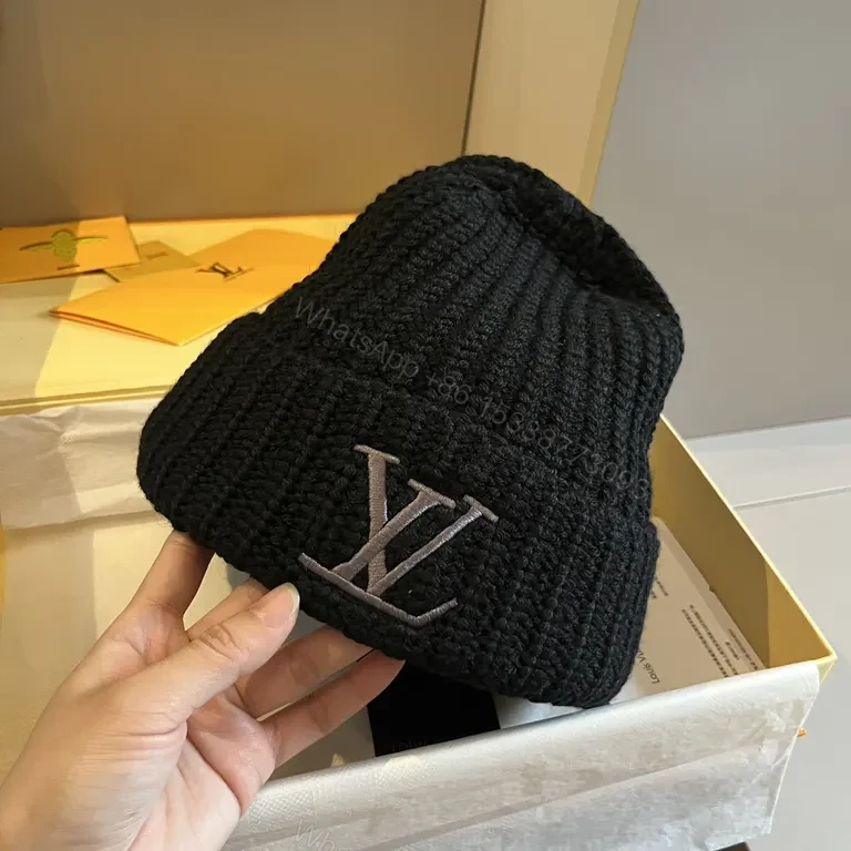 View 7 of Textured Knit Beanie: Luxe LV-Inspired, Subtle Monogram Edge