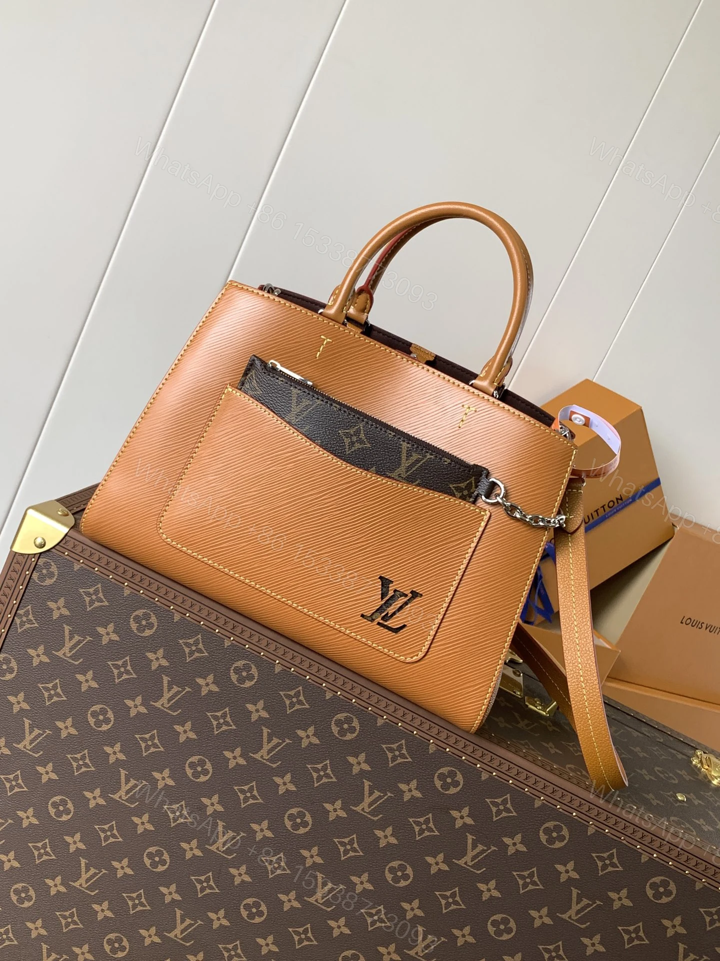 LV 精品仿製Epi橘色壓紋拼Monogram內裡托特包百搭通勤人氣推薦 — view 1