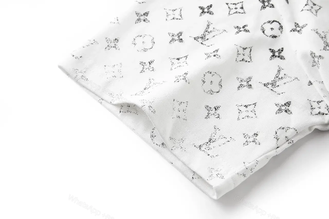 View 3 of White Cotton Graphic Tee: Gradient LV Monogram Pattern Top