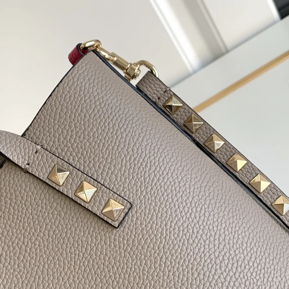View 5 of VALENTINO GARAVANI ROCKSTUD SMALL TOTE BAG GREY GENUINE 28CM