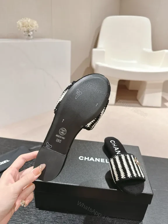 View 7 of Chanel-Inspired Striped Slip-On Slides â€“ Subtle Luxury
