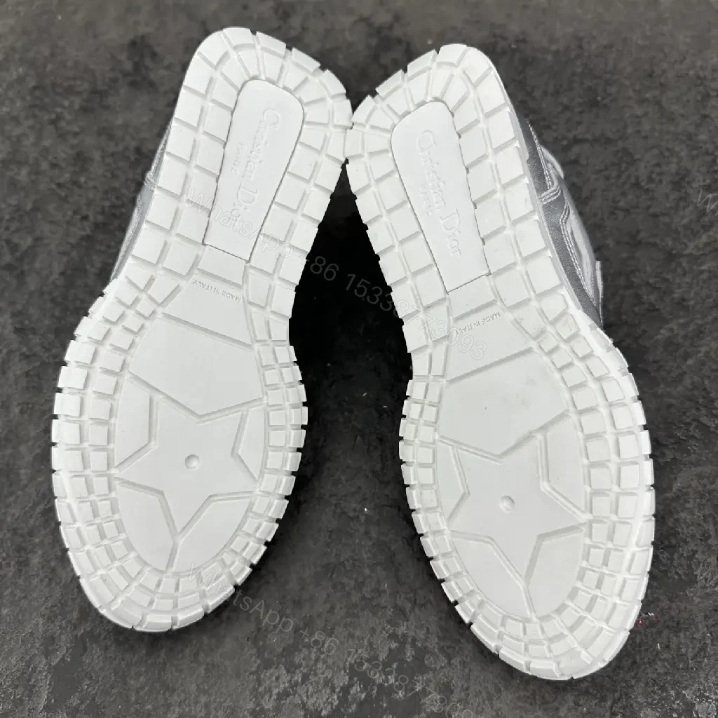 View 9 of Silver Metallic Leather Trainers with Mesh Panels, Chunky Sole, Dior-Style Motif Sneaker