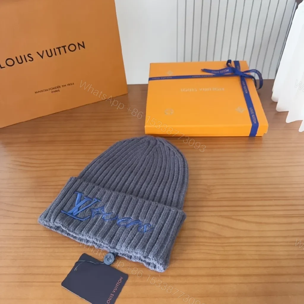 View 7 of Charcoal Knit Beanie: Luxe Embroidered Designer-Inspired Style