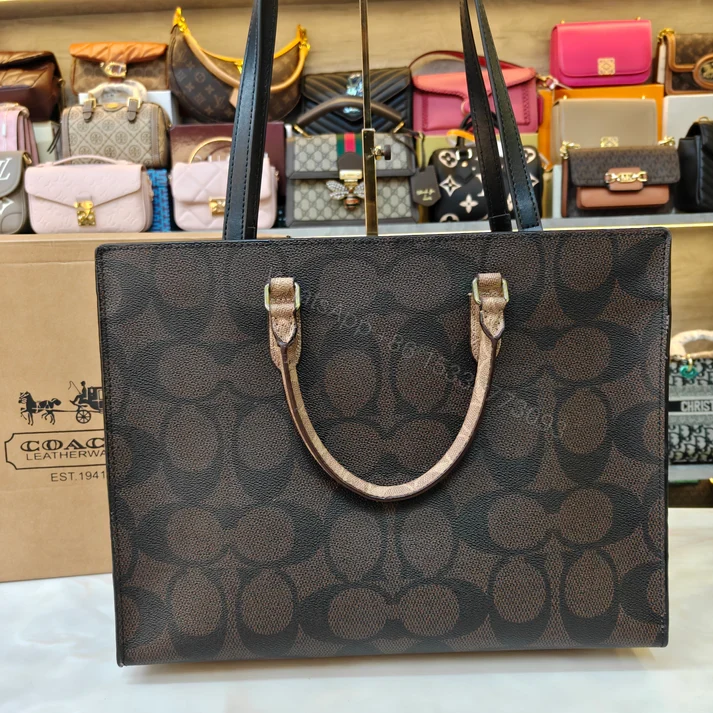 View 3 of FIRST COPY COACH MAGGIE TOTE BAG ULTRA PREMIUM EDITION IN CHOCOLATE BROWN