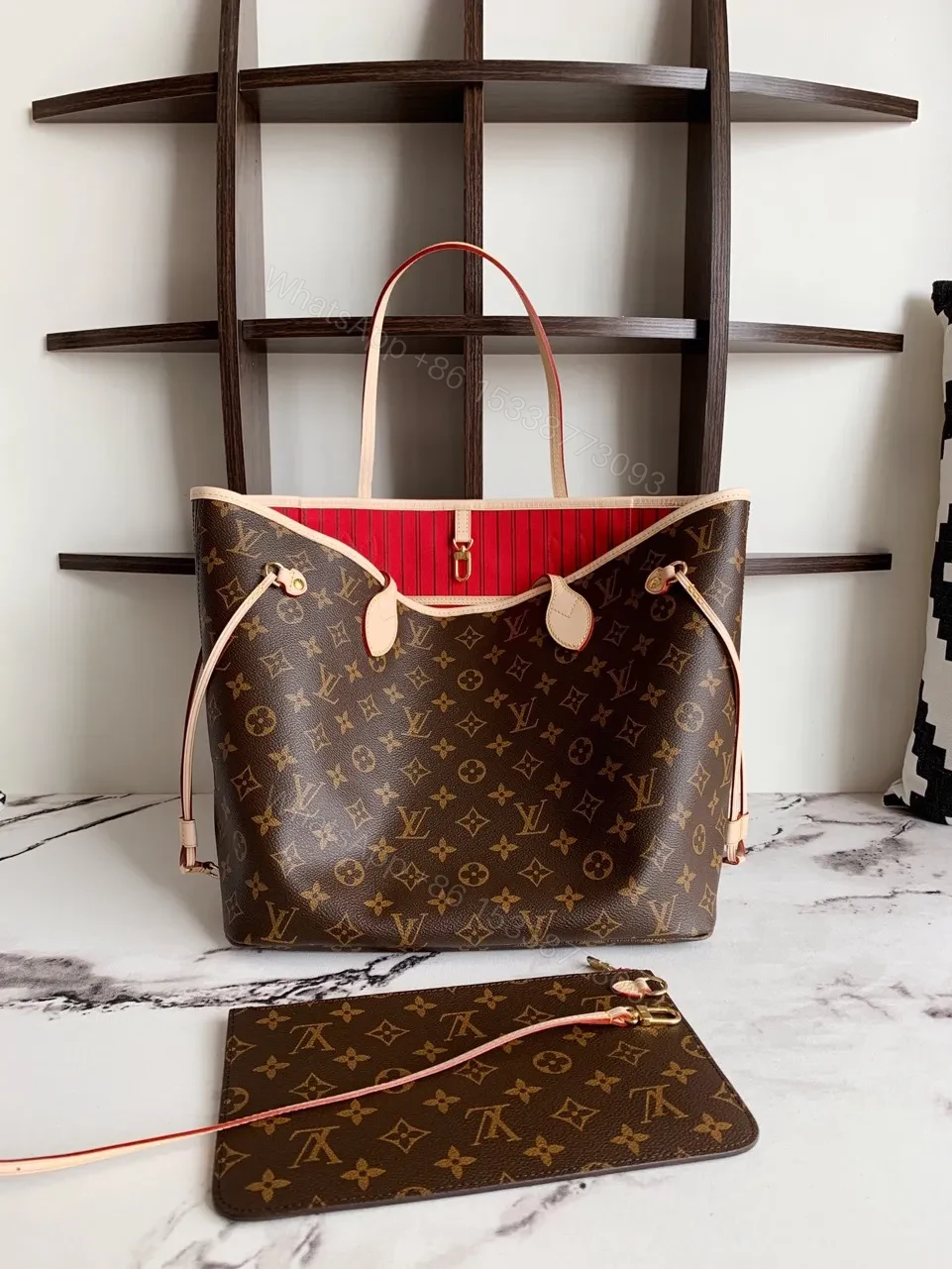 View 8 of Louis Vuitton LV Neverfull Like Auth Handbags Brown Pattern 32x29x17cm