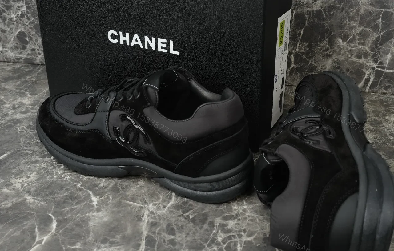 View 7 of Black Leather Velvet Low-Top Sneaker – Luxury Essentials