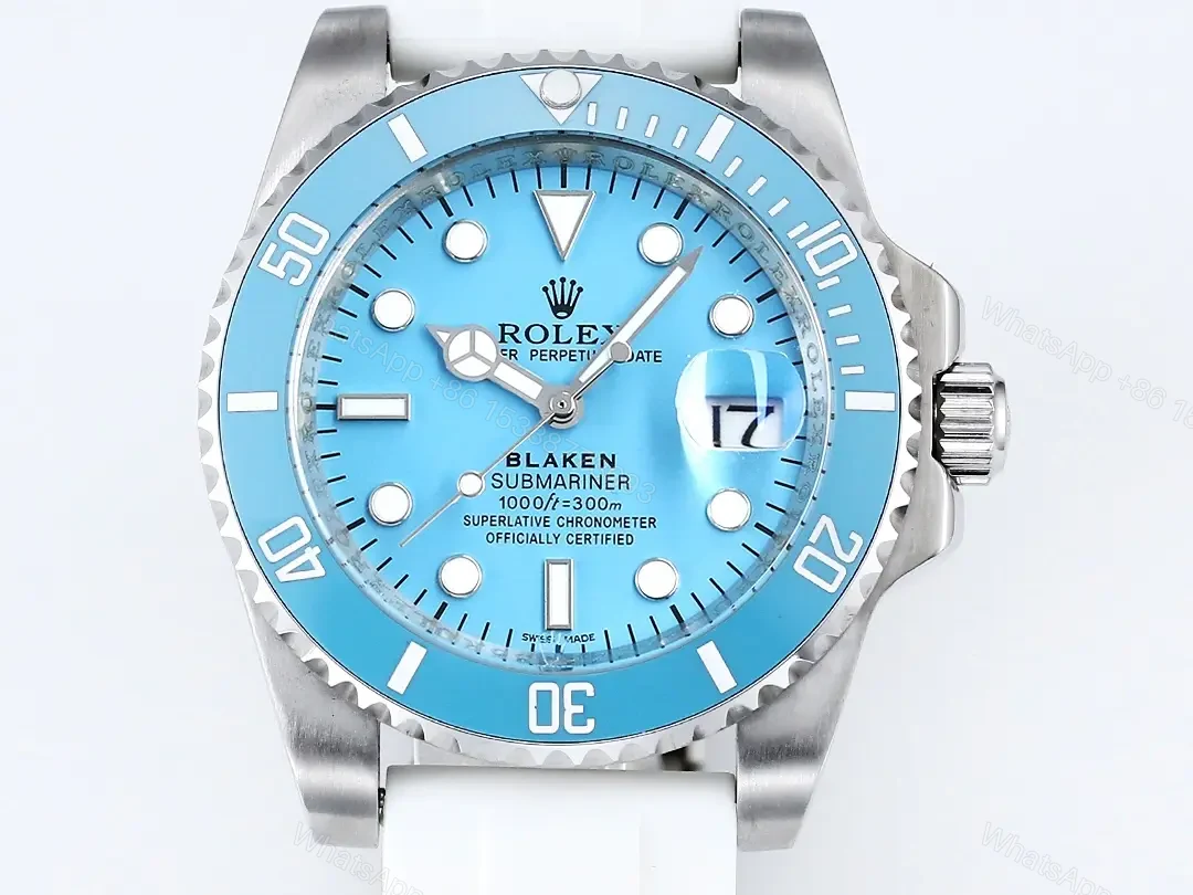 View 2 of Rolex Blaken Tiffany Submariner replica 40MM Stunning White Rubber Strap Edition RG-BLAKEN-SUB-TIFFANY-WHITE-RUBBER