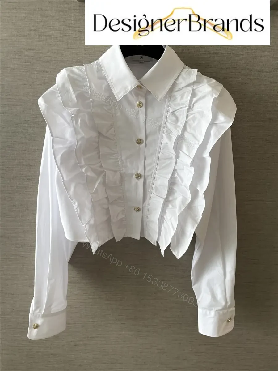 View 3 of Chanel White Cotton Lace Ruffled Cropped Shirt
