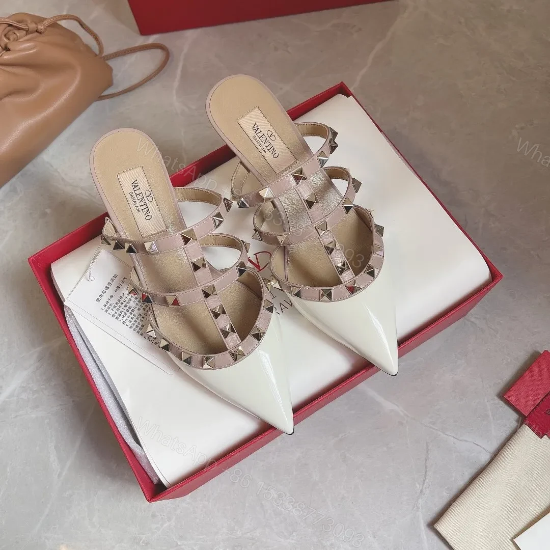 View 3 of Valentino Women White Patent Leather Studded Mules