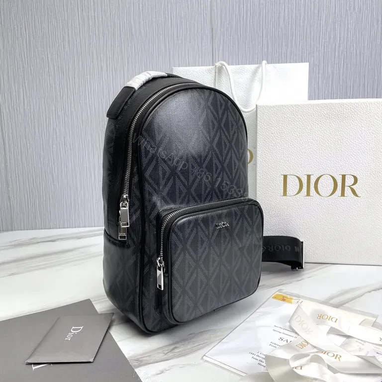 View 3 of Dior Luxe Backpack: Patterned Leather-Trim, All-Day Comfort