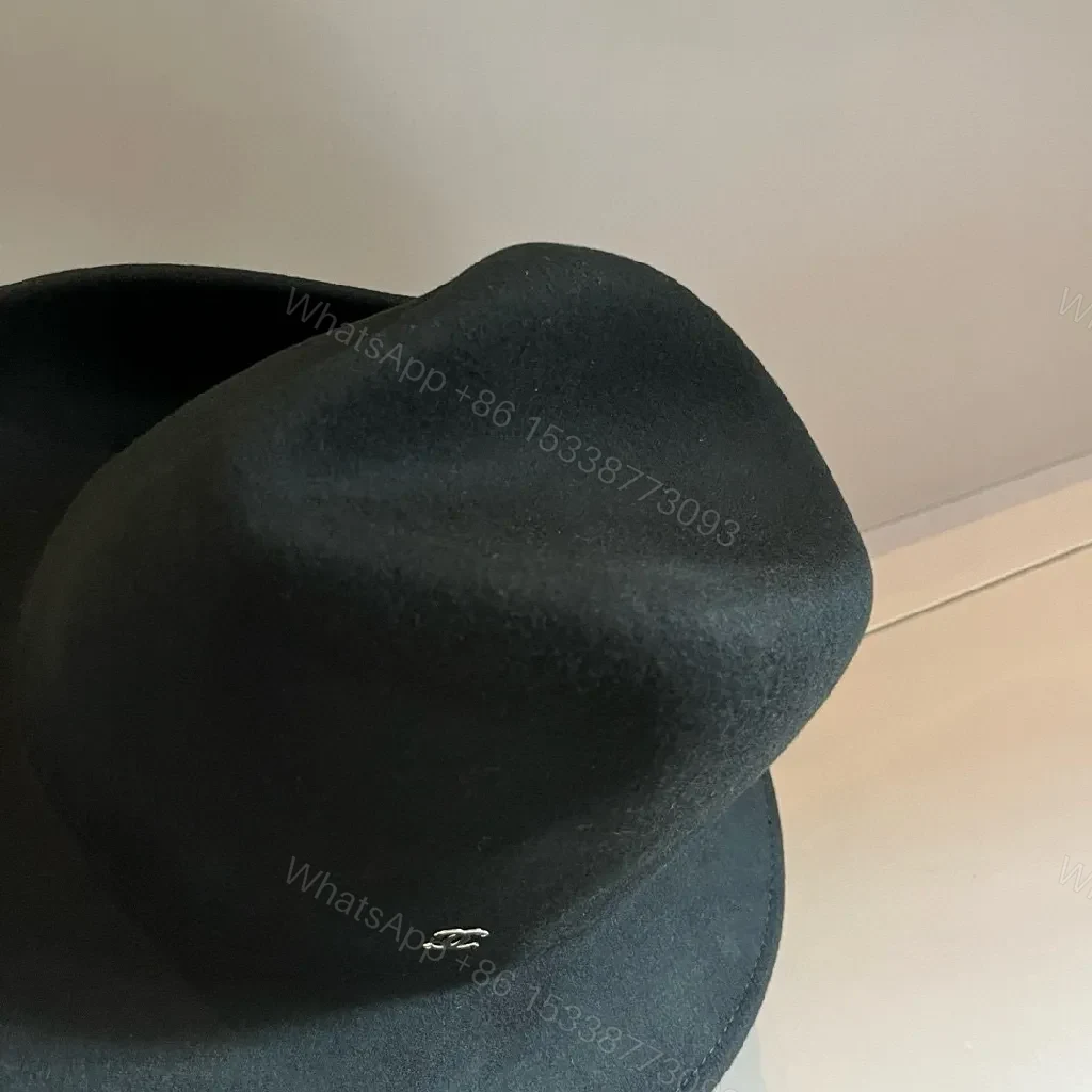 View 3 of Black Wool Fedora with Luxe Logo Edge Hat