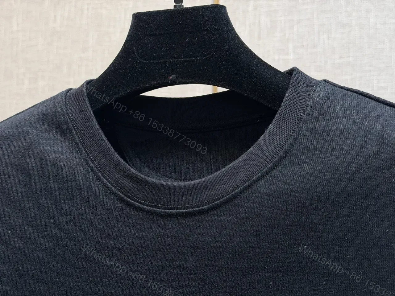 View 2 of Black Cotton Crew Neck Tee: Subtle Embroidery, Luxury Wear