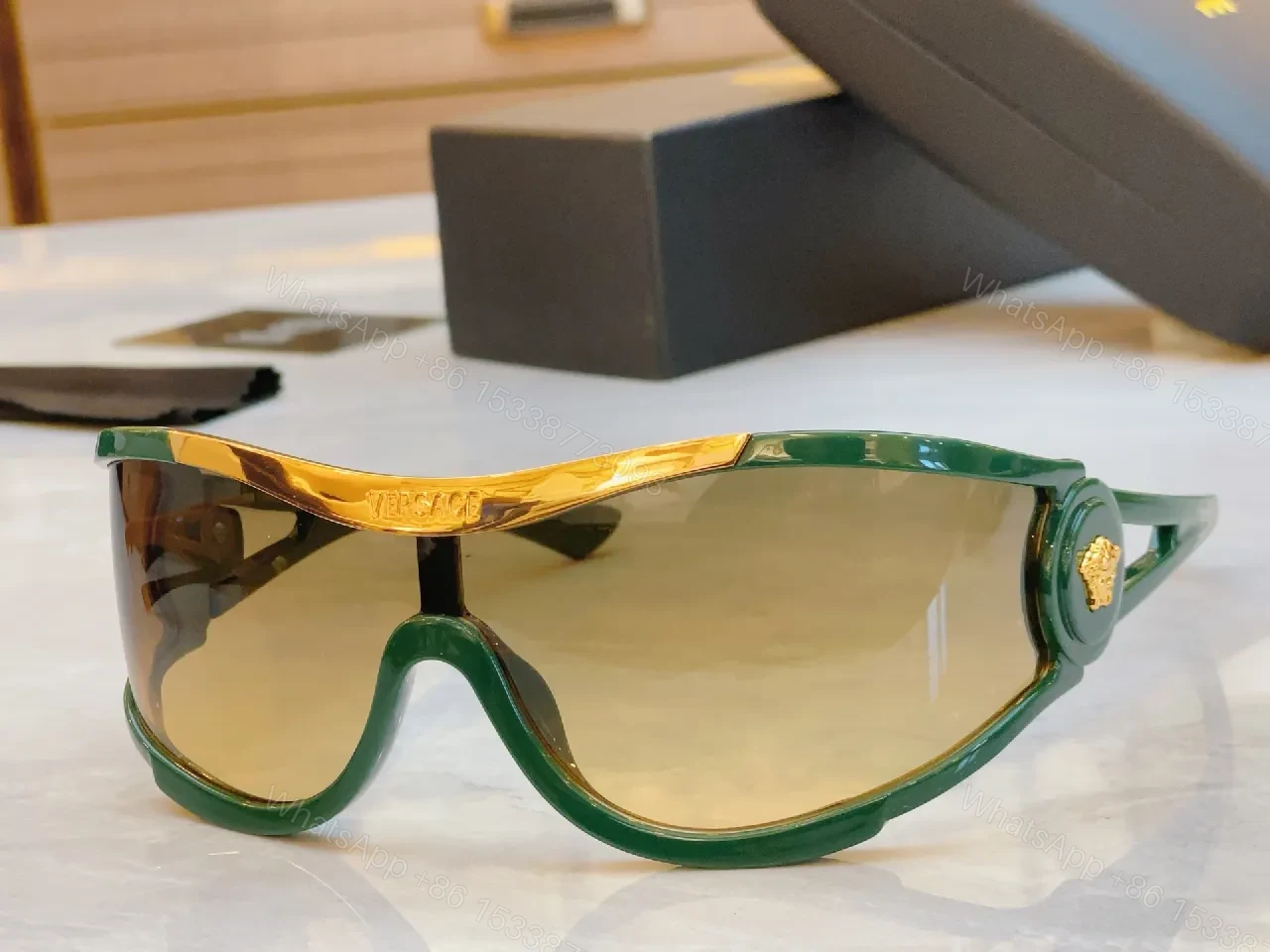 View 3 of Amber Frame Futuristic Sunglasses — Luxury UV Protection, Durable, Comfortable