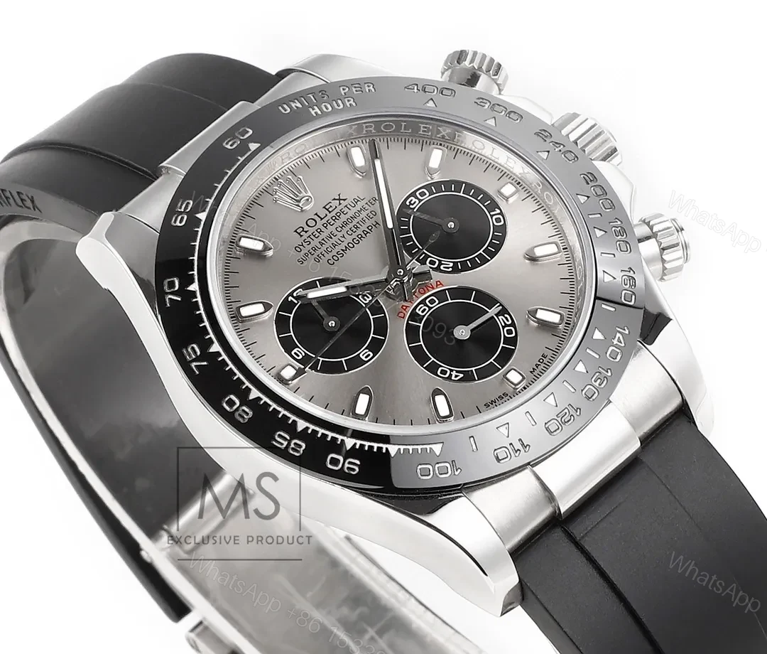 View 5 of WWF Factory Clean Factory MS Rolex Daytona Silver Panda Rubber Strap