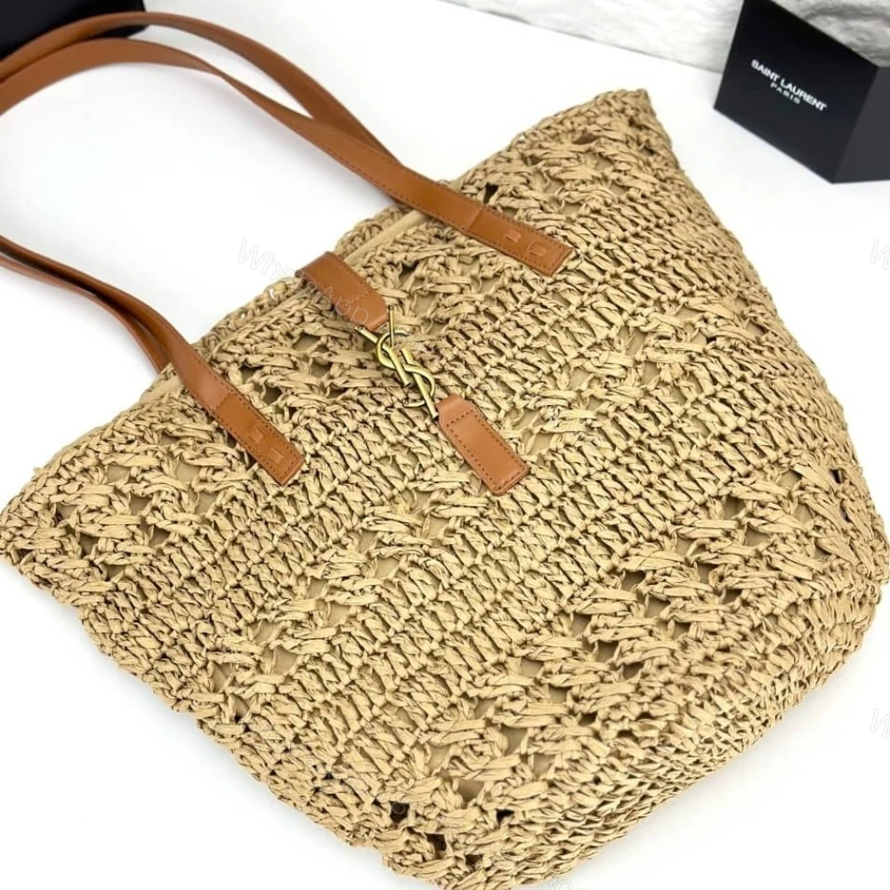 View 5 of Saint Laurent Panier Raffia Natural Brown 39Cm 688221 GAAAC 2080