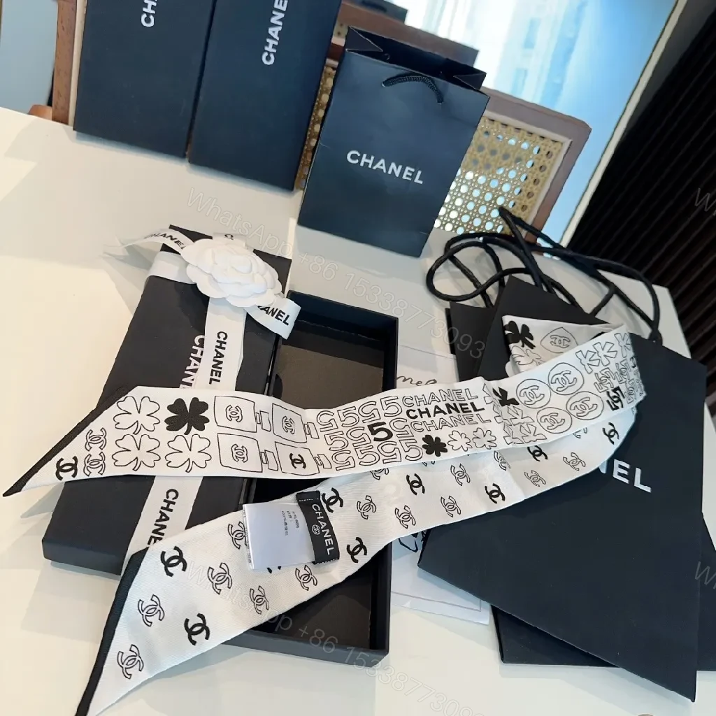 View 9 of Monochrome Silk Scarf: Luxe, Logo-Accent, Everyday Scarves