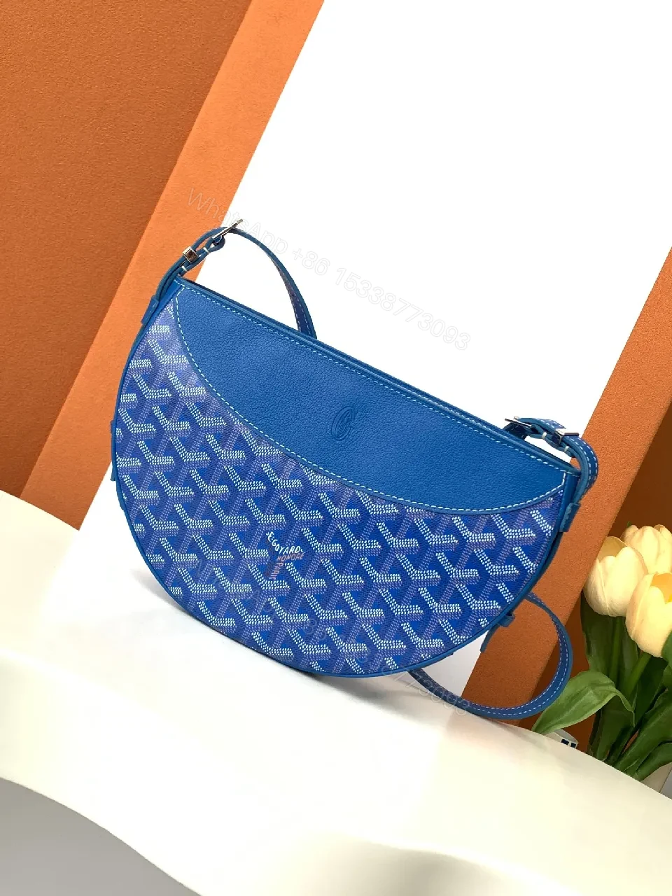 View 6 of Blue Textured Crossbody Bag in Royal Blue Leather