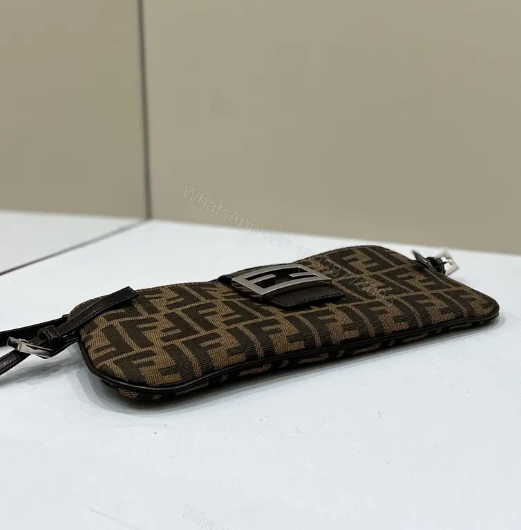View 5 of Brown Monogram Denim Clutch: Luxe Leather-Trim, Crossbody + Envelope Carry